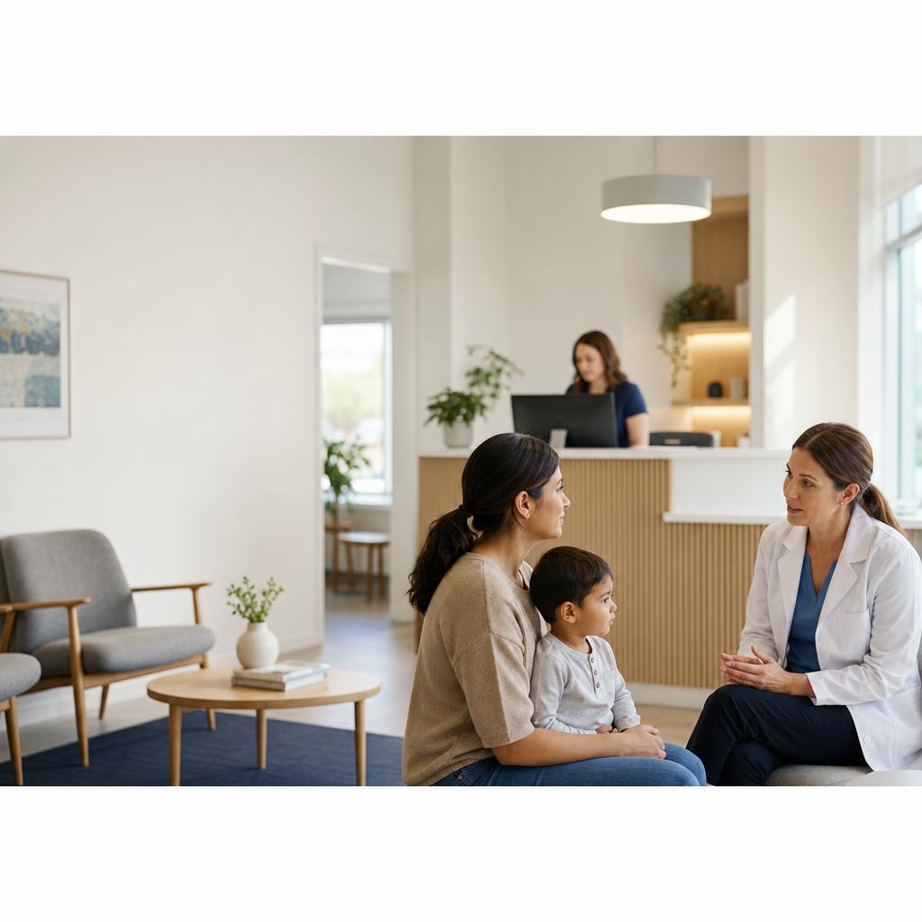 Family medicine team supporting a patient in a welcoming clinic