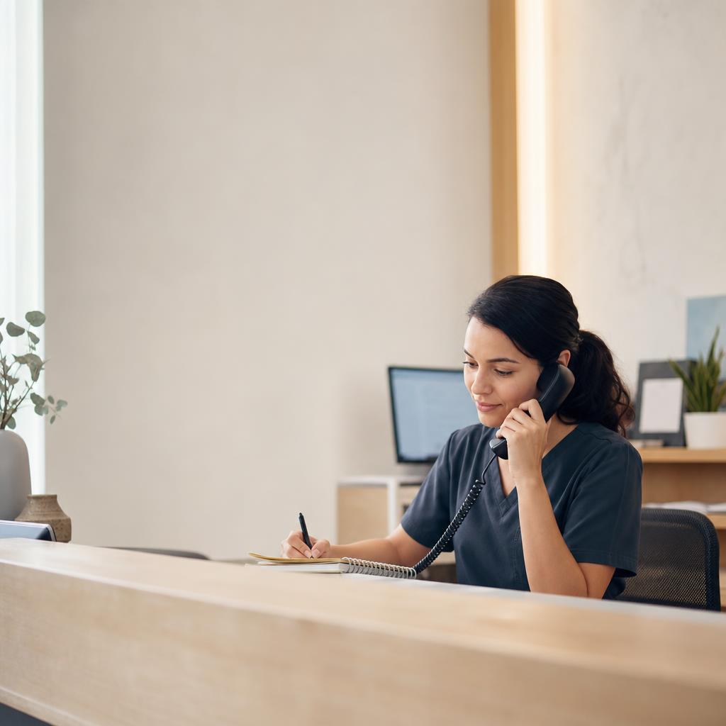 Medical office assistant following up with a patient